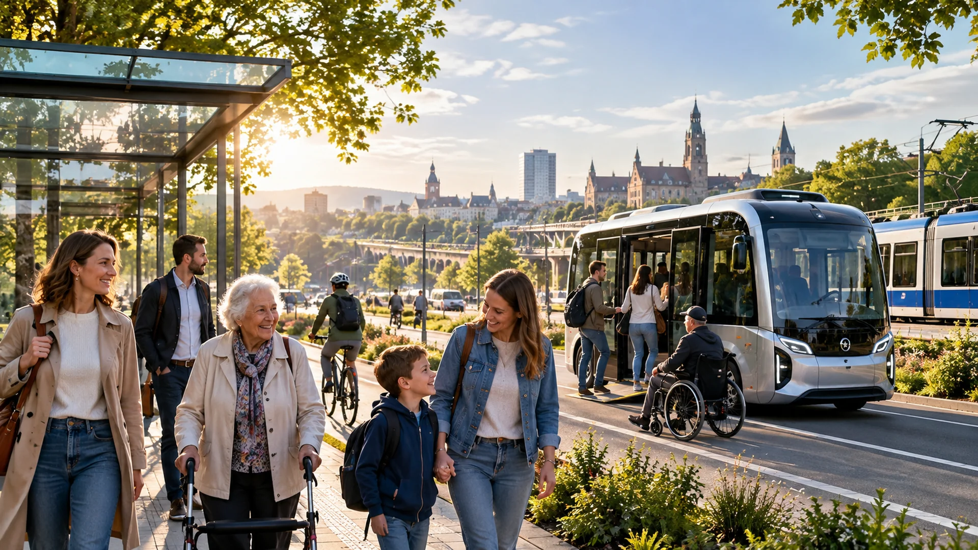 Menschen nutzen vernetzte Mobilität mit einem modernen Kleinbus