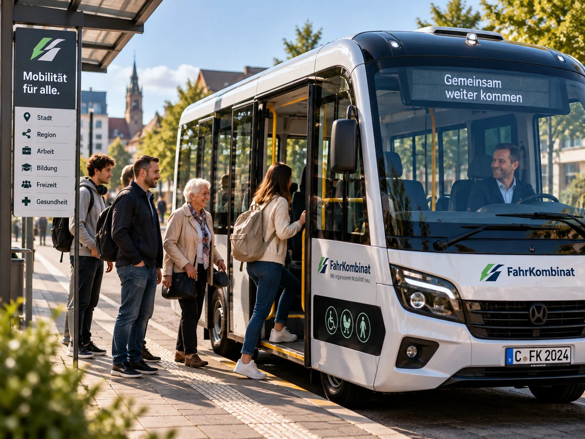 Passengers boarding a modern minibus used for pooled demand-responsive mobility
