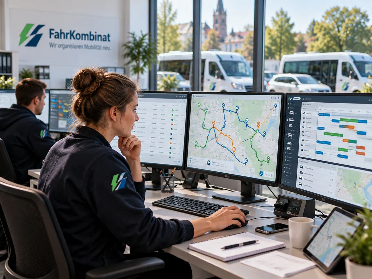 Dispatcher monitoring routes, vehicles and schedules across multiple screens