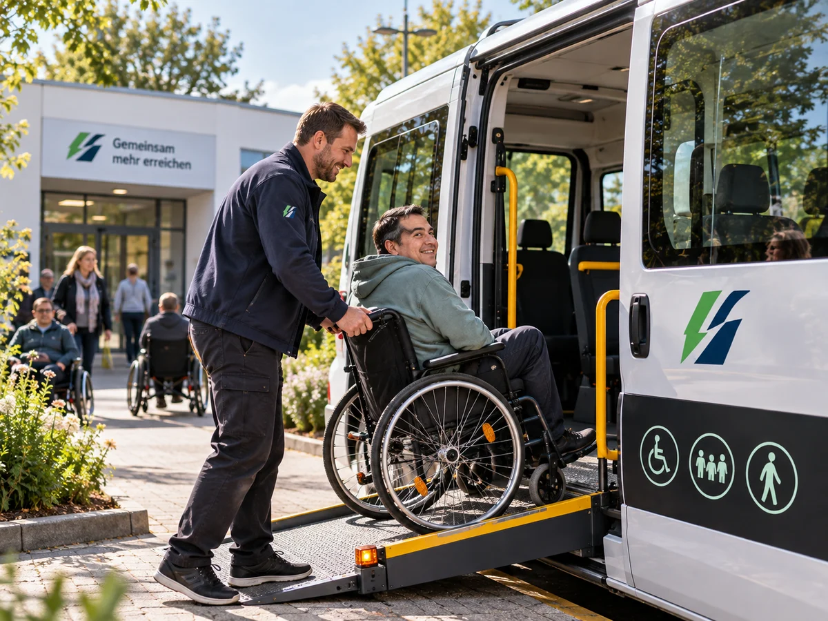 Wheelchair passenger boarding an accessible vehicle with assistance