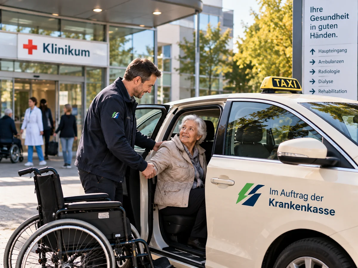 Planned patient transport by taxi outside a clinic