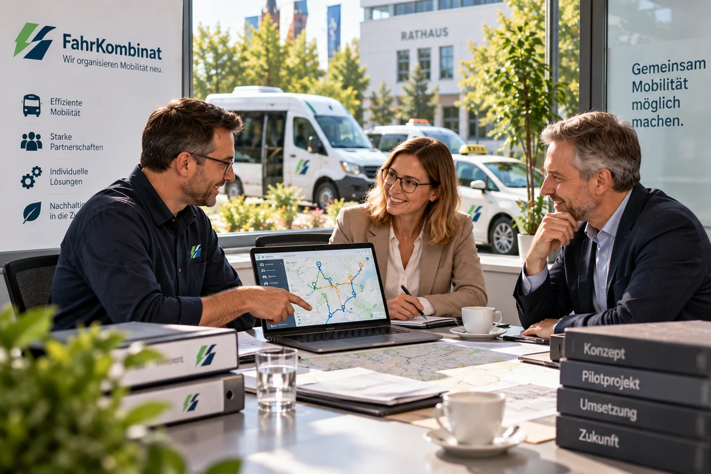Project team discussing a tailored passenger transport software pilot