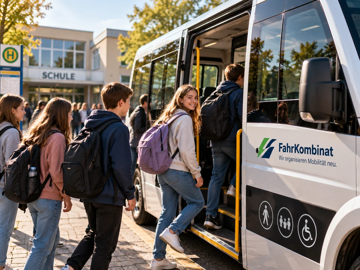 Students boarding a minibus for organised school transport